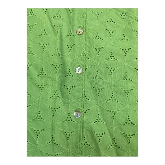 Susan Graver Women’s Tunic Top Green Tie Sleeve Collar Button Front Eyelet 1X - Picture 9 of 15